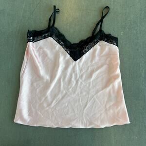 Vintage Y2K Light Pink Lace Coquette Black Cami Tank Top Large
